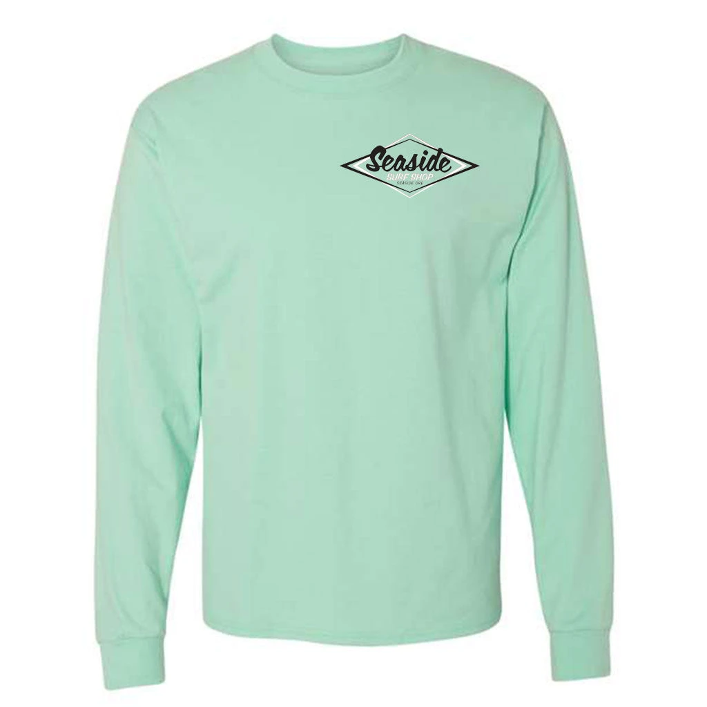 Seaside Surf Shop Mens Vintage Logo L/S Tee - Clean Mint - Image 2