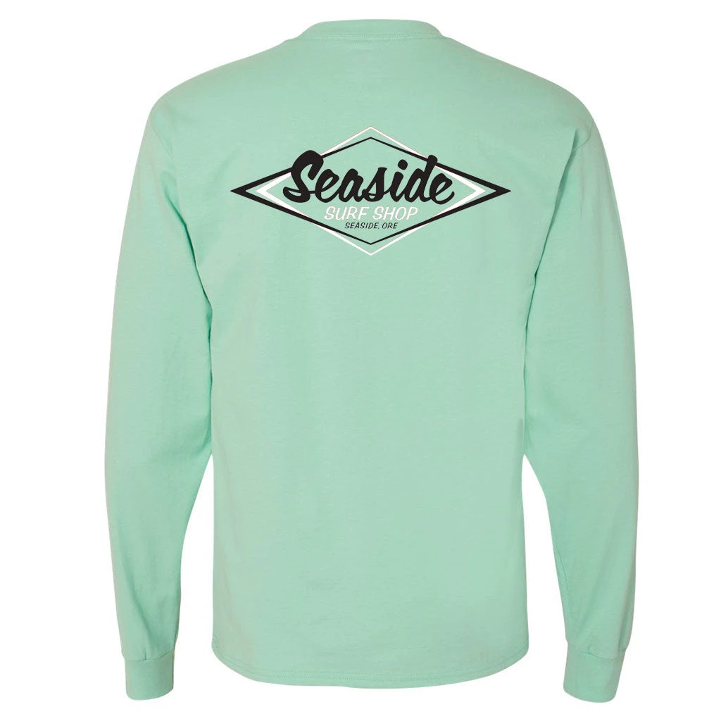 Seaside Surf Shop Mens Vintage Logo L/S Tee - Clean Mint