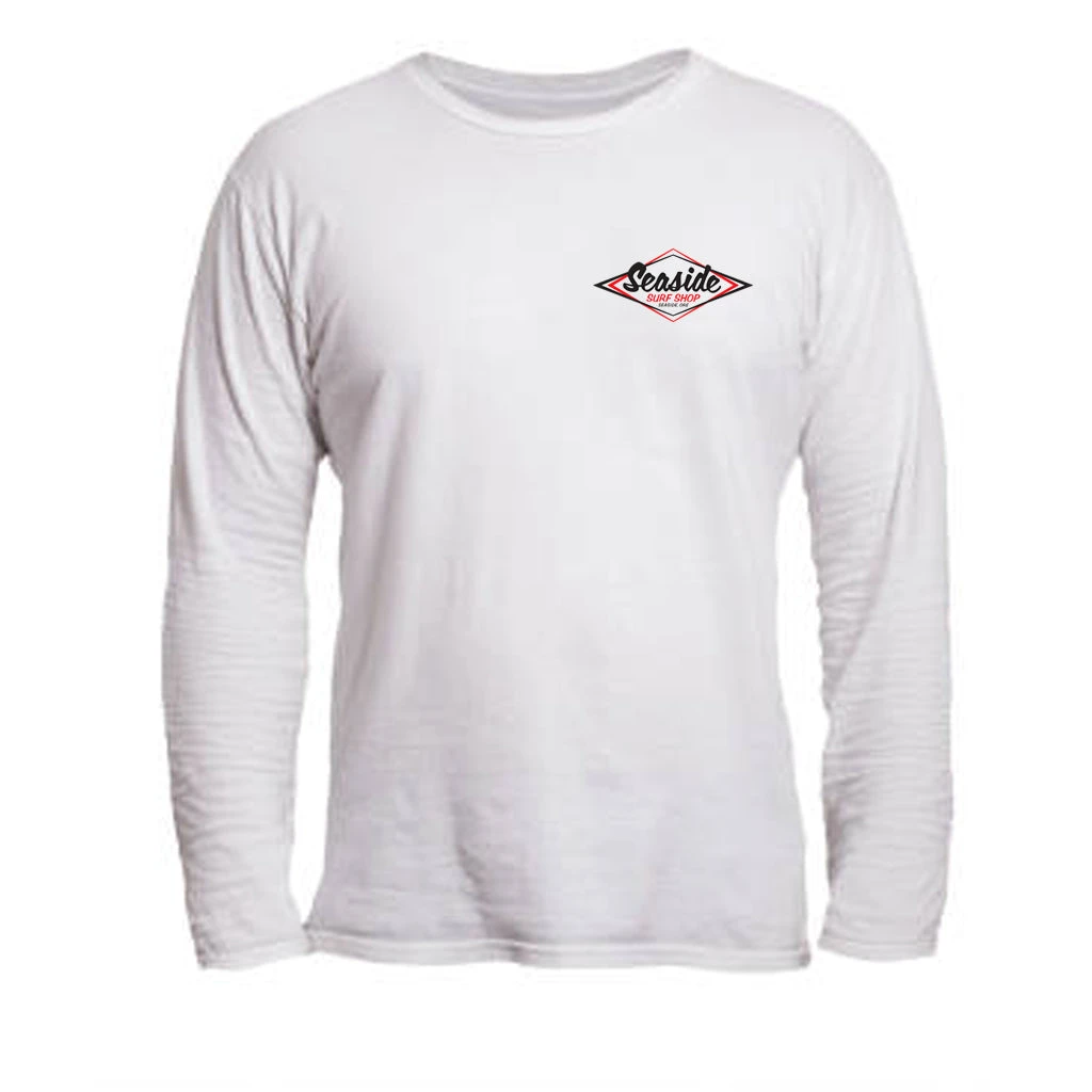 Seaside Surf Shop Mens Vintage Logo L/S Tee - White - Image 2