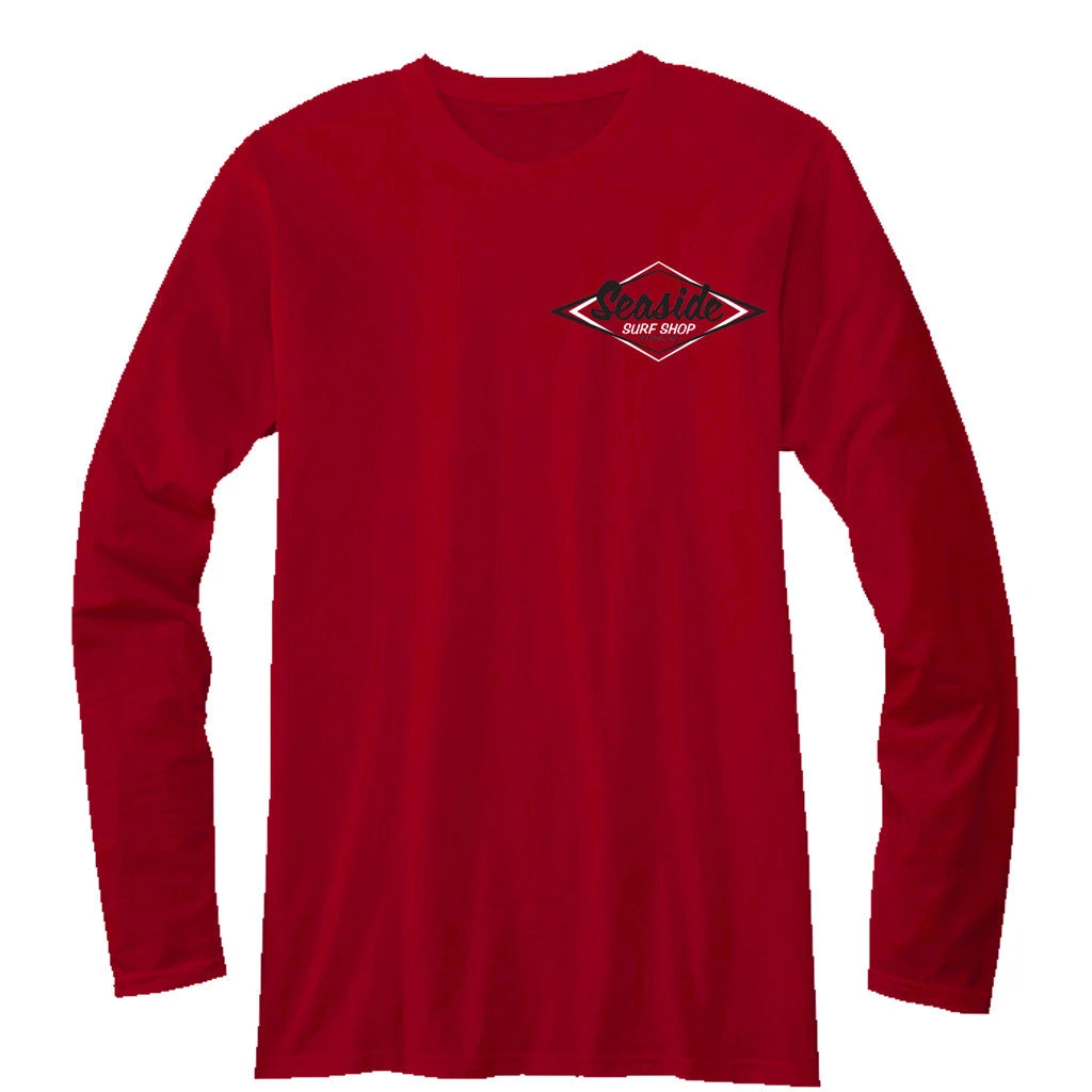 Seaside Surf Shop Mens Vintage Logo Long Sleeve Tee - Red - Image 2
