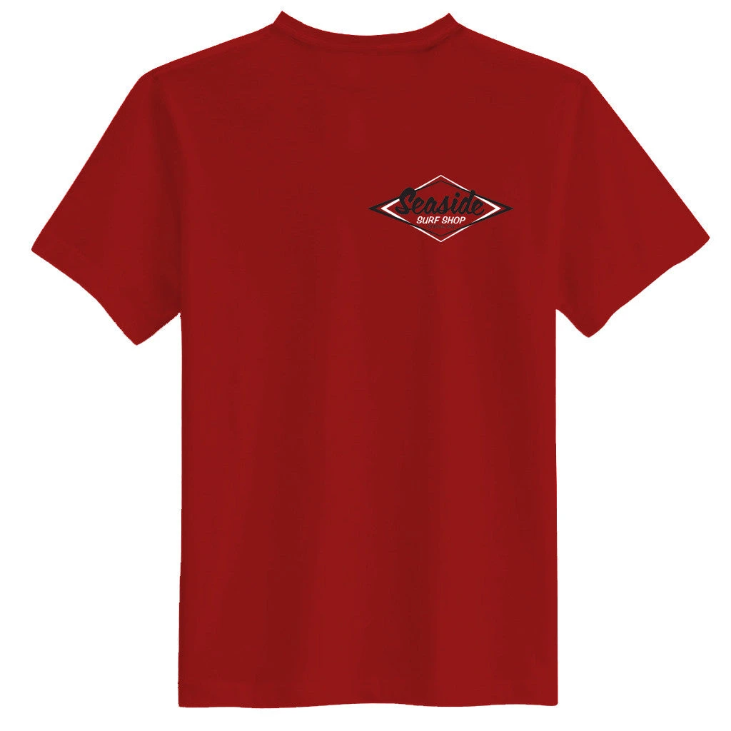 Seaside Surf Shop Mens Vintage Logo Tee - Red - Image 2